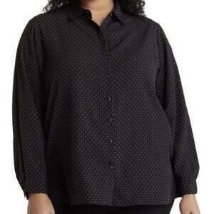 NWT Tahari Shirt Women Plus 2X/2TG Polka Dot Long Sleeve Buttons Black/White